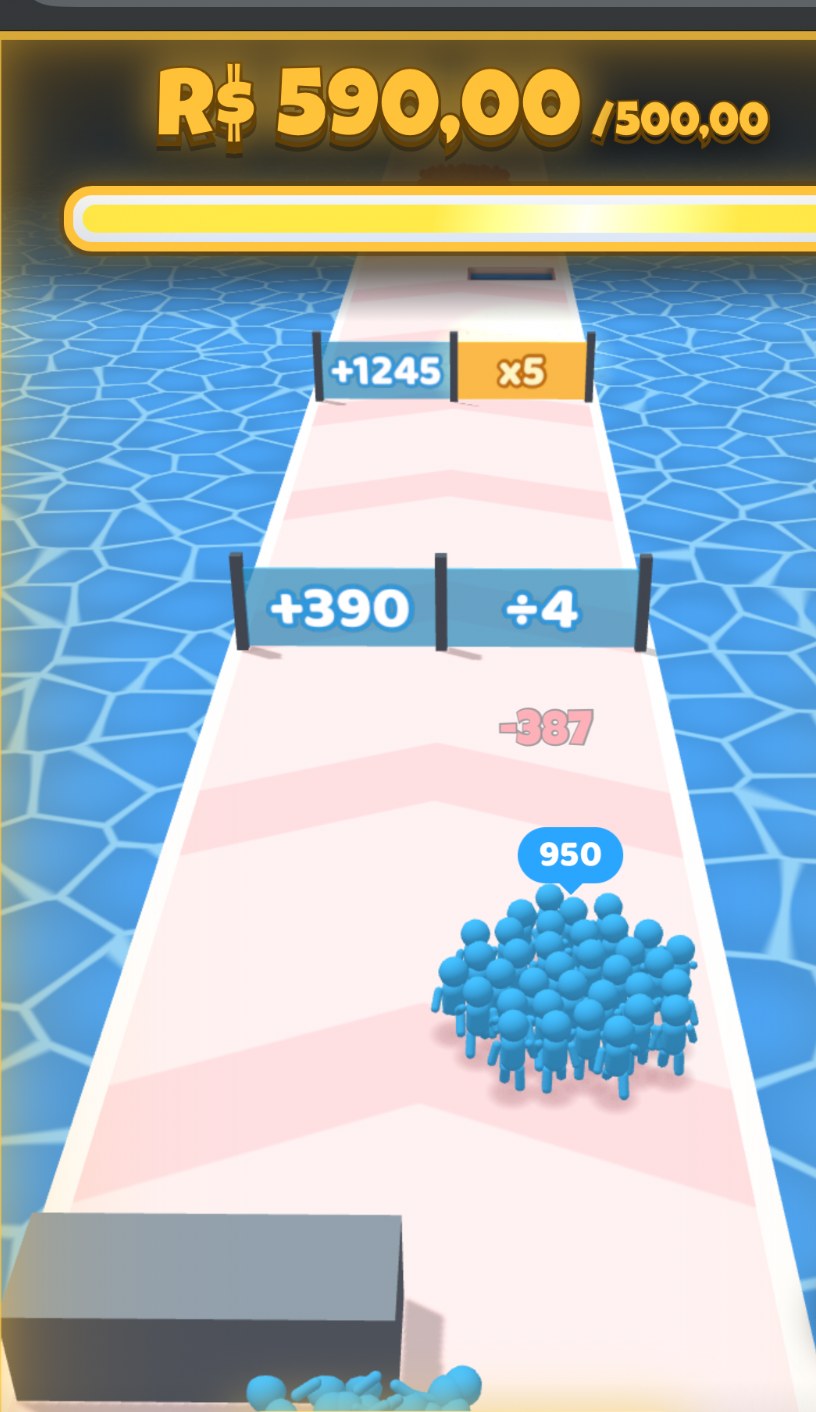 Prévia visual do jogo Count Masters, com personagens azuis em uma pista